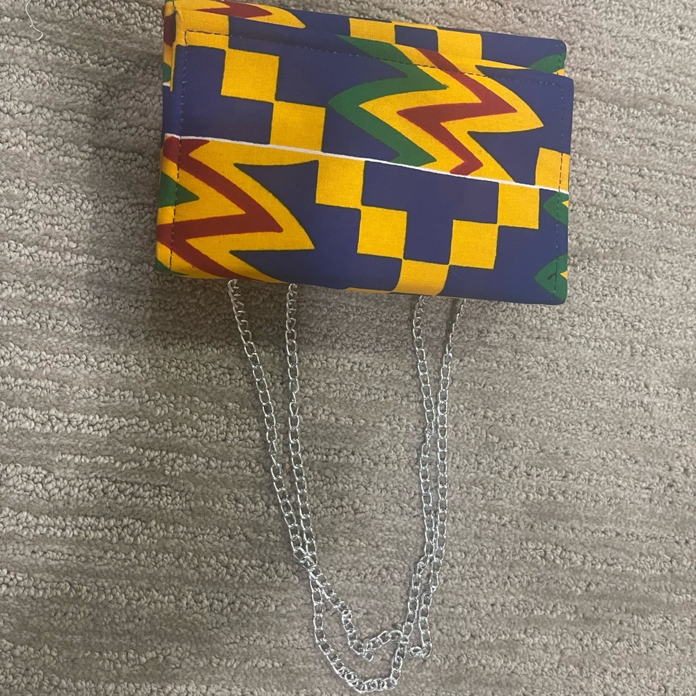 African print clutch with silver strap